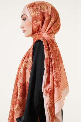 Mandala Motif Soft Şal Somon - Başörtüsü