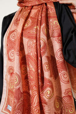 Mandala Motif Soft Şal Somon - Başörtüsü
