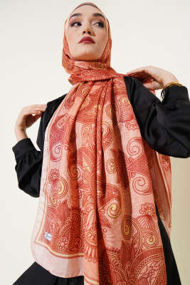 Mandala Motif Soft Şal Somon - Başörtüsü