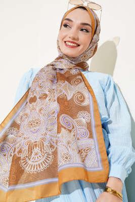 Mandala Motif Soft Şal Yağ Yeşili - Başörtüsü