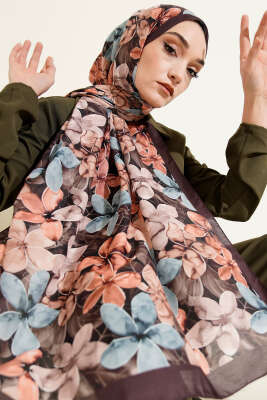 Manolya Desen Şal Acı Kahve - Başörtüsü