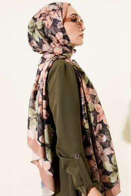 Manolya Desen Şal Siyah Latte - Başörtüsü