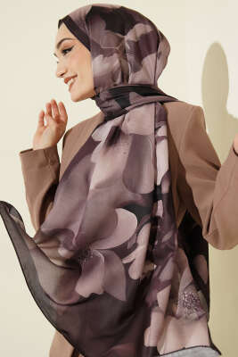 Manolya Desenli Şal Acı Kahve - ŞEHRİ ŞAL