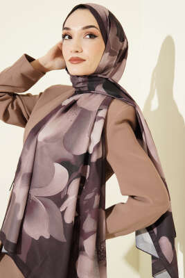 Manolya Desenli Şal Acı Kahve - Başörtüsü