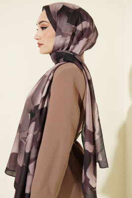 Manolya Desenli Şal Acı Kahve - Başörtüsü