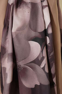 Manolya Desenli Şal Acı Kahve - Başörtüsü