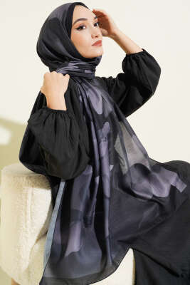 Manolya Desenli Şal Antrasit - Başörtüsü