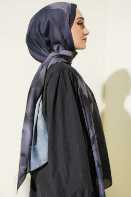 Manolya Desenli Şal Antrasit - Başörtüsü