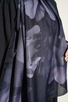 Manolya Desenli Şal Antrasit - Başörtüsü