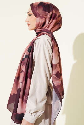 Manolya Desenli Şal Bordo - Başörtüsü