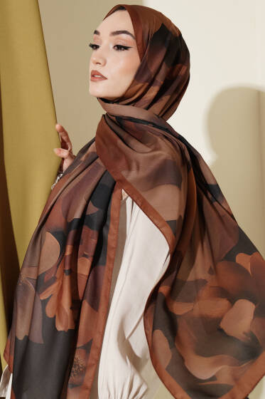 Manolya Desenli Şal Camel - Başörtüsü