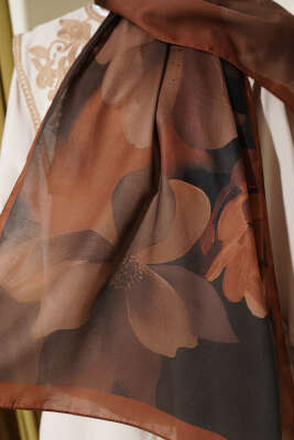 Manolya Desenli Şal Camel - Başörtüsü