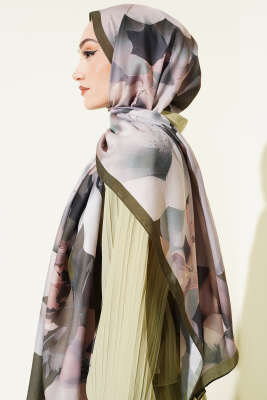 Manolya Desenli Şal Haki - Başörtüsü