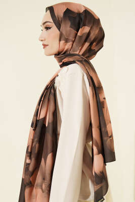 Manolya Desenli Şal Kamuflaj Yeşili - Başörtüsü