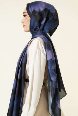 Manolya Desenli Şal Lacivert - Başörtüsü
