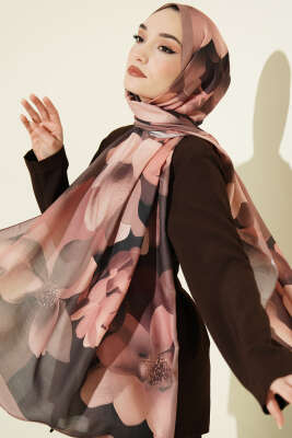 Manolya Desenli Şal Latte - ŞEHRİ ŞAL