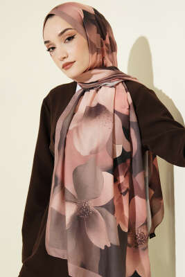 Manolya Desenli Şal Latte - Başörtüsü