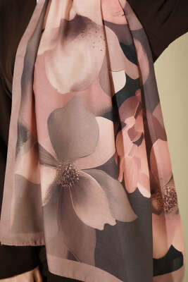 Manolya Desenli Şal Latte - Başörtüsü