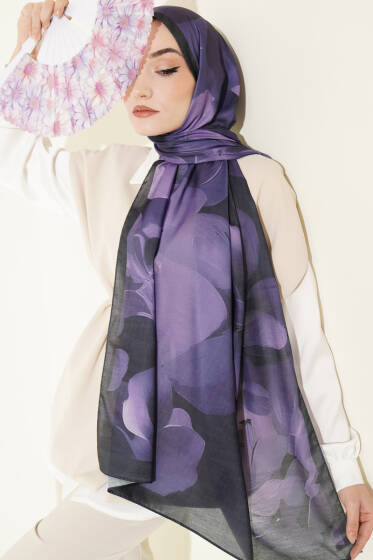 Manolya Desenli Şal Lila - Başörtüsü