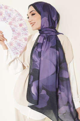 Manolya Desenli Şal Lila - Başörtüsü