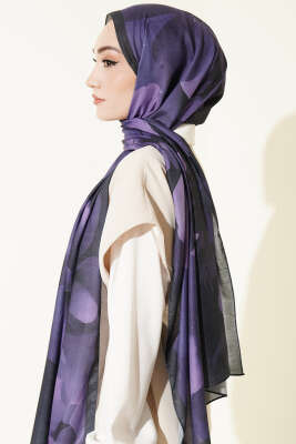 Manolya Desenli Şal Lila - Başörtüsü