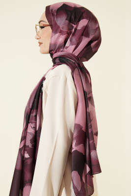 Manolya Desenli Şal Mürdüm - Başörtüsü