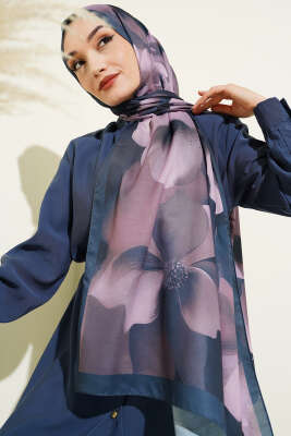 Manolya Desenli Şal Petrol - Başörtüsü