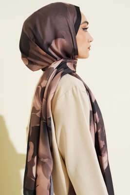 Manolya Desenli Şal Siyah - Başörtüsü