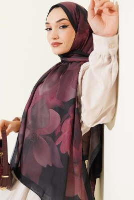 Manolya Desenli Şal Siyah Kahve 
