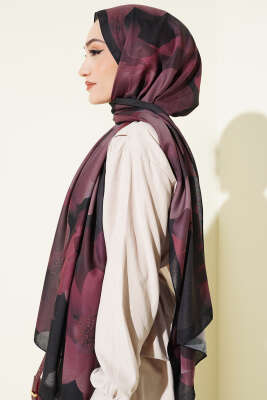 Manolya Desenli Şal Siyah Kahve - Başörtüsü