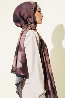 Manolya Desenli Şal Siyah Latte - Başörtüsü