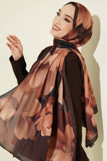 Manolya Desenli Şal Taba - Başörtüsü