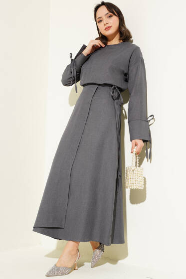 Manşet Bağcıklı Etekli Basic İkili Takım Füme - İkili Takım