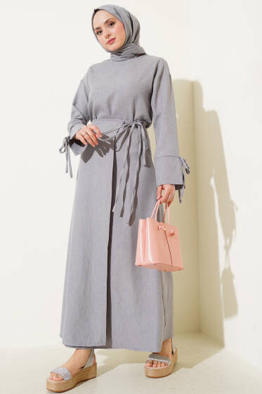 Manşet Bağcıklı Etekli Basic İkili Takım Gri - İkili Takım