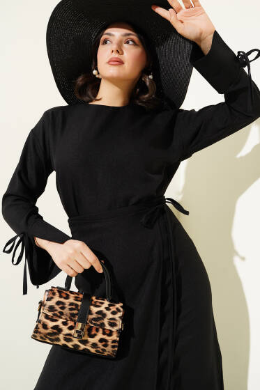 Manşet Bağcıklı Etekli Basic İkili Takım Siyah - İkili Takım