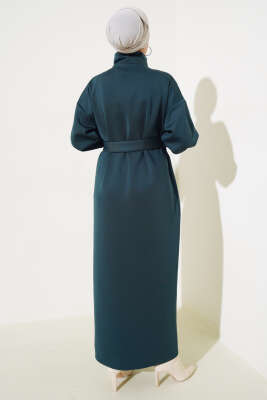 Manşet Bağcıklı Metal Düğmeli Elbise Zümrüt - Tesettür Elbise