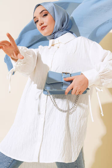 Manşet Bağcıklı Tunik Ekru - Tunik