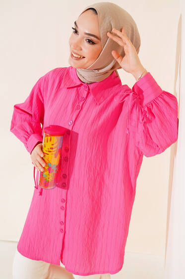 Manşet Bağcıklı Tunik Fuşya - Tunik