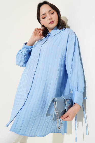 Manşet Bağcıklı Tunik Mavi - Tunik