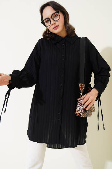 Manşet Bağcıklı Tunik Siyah - Tunik