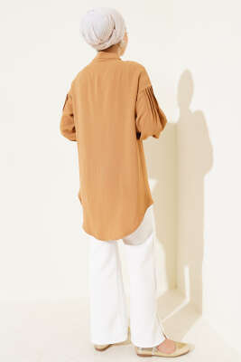 Manşet Büzgülü Tunik Camel - Tunik