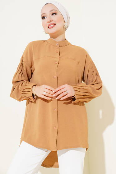 Manşet Büzgülü Tunik Camel - Tunik