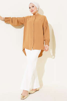 Manşet Büzgülü Tunik Camel - Tunik