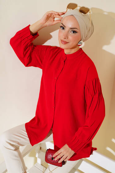 Manşet Büzgülü Tunik Kırmızı - Yılın Fırsatı