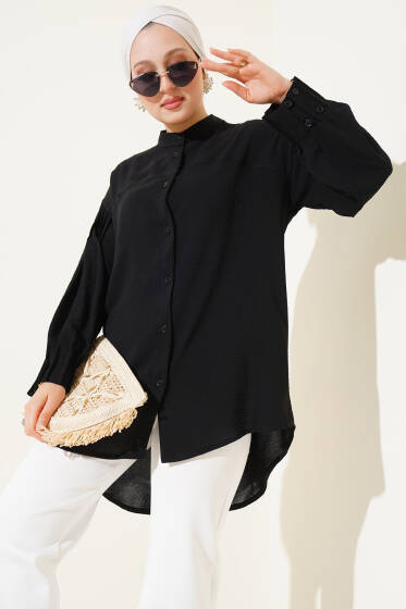 Manşet Büzgülü Tunik Siyah - Yılın Fırsatı