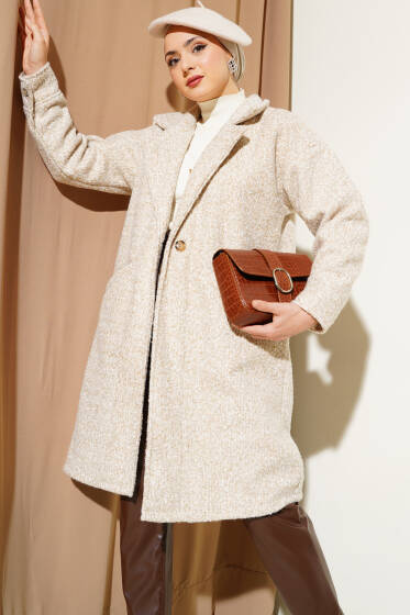 Manşet Düğmeli Buklet Kaban Bal Köpüğü - Kaban