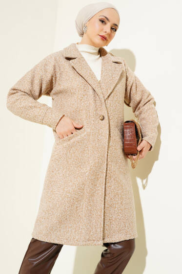 Manşet Düğmeli Buklet Kaban Latte - Kaban