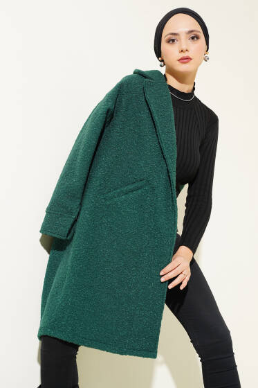 Manşet Düğmeli Buklet Kaban Zümrüt - Kaban