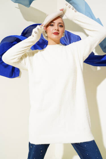 Manşet Düğmeli Detaylı Sakallı Tunik Vanilya - Tunik