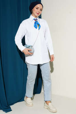 Manşet Düğmeli Düz Gömlek Beyaz - Gömlek